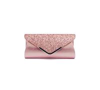 CORIOS Enveloppe Pochette Sac de Soirée Femme Embrayage en Paillettes Sacs à Main D'épaule de Mariée Sacs Fourre-Tout de Chaîne Élégant Sac à Bandoulière pour Fête Banquet Party Mariage Rose A
