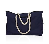 CORIOS Grand Sac de Plage pour Femmes Sac Fourre-Tout en Été Sac à Bandoulière avec Poignée en Corde Shopping Bag Sac à Main Sacs de Natation pour Plage Vacances Achats Voyages Bleu Marine