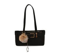CORIOS Mode Sac à Main Femme Sac Sous Les Bras avec Pompon en Fourrure Mignon Sacs Portés Épaule Décoration de Ceinture en Cuir Sac Hobo Cabas PU Cuir Sacs Fourre-Tout pour Travail Voyage Noir