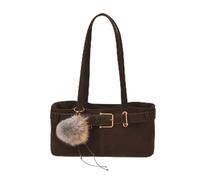 CORIOS Mode Sac à Main Femme Sac sous Les Bras avec Pompon en Fourrure Mignon Sacs Portés Épaule Décoration de Ceinture en Cuir Sac Hobo Cabas PU Cuir Sacs Fourre-Tout pour Travail Voyage Café Clair