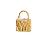 CORIOS Petit Sac à Main Femmes Fourre-Tout Tissé à la Main avec Bois Perles, Bohème Ajouré Seau à Cordon avec Poche intérieure pour Voyage Plage Vacances Jaune