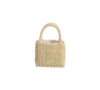 CORIOS Petit Sac à Main Femmes Fourre-Tout Tissé à la Main Bois Perles pour Plage - Bohème Ajouré Seau à Cordon avec Poche Intérieure pour Voyage Vacances Blanc