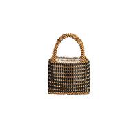 CORIOS Petit Sac à Main Femmes Fourre-Tout Tissé à la Main Bois Perles Sac de Plage Bohème Ajouré Seau à Cordon Cabas avec Poche Intérieure pour Voyage Plage Vacances Café