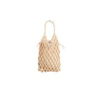 CORIOS Petit Sac à Main Femmes Sac Fourre-Tout Tissé à la Main Sac Seau à Cordon Sac Fourre Bohème Bois Perles Sac de Plage Ajouré Sacs Cabas avec Poche intérieure pour Vacances Voyage Plage Blanc