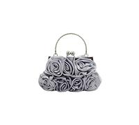 CORIOS Pochette de Soirée pour Femme Fleur Sac de Soirée Elegance Satin Embrayage Sacs à Main D'épaule de Mariée Sacs Fourre-Tout de Chaîne pour Fête Mariage Banquet Argent