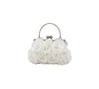 CORIOS Pochette de Soirée pour Femme Fleur Sac de Soirée Elegance Satin Embrayage Sacs à Main D'épaule de Mariée Sacs Fourre-Tout de Chaîne pour Fête Mariage Banquet Blanc