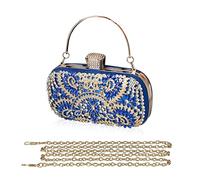 CORIOS Pochette Femme Sac de Soirée Sac en Strass à la Main Luxe Diamond Embrayage Sacs Fourre-Tout Sacs à Main D'épaule de Mariée Portefeuille pour Ceremonie Mariage Fête Cocktail Bleu