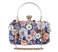 CORIOS Pochettes pour Femme Elegance Sac de Soirée Fleur Strass Embrayage Sacs Fourre-Tout de Mariage Sacs à Main D'épaule de Mariée pour Fête Banquet Mariage Bleu