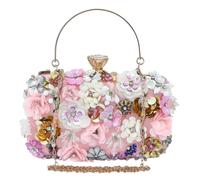 CORIOS Pochettes pour Femme Elegance Sac de Soirée Fleur Strass Embrayage Sacs Fourre-Tout de Mariage Sacs à Main D'épaule de Mariée pour Fête Banquet Mariage Rose