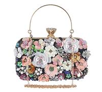 CORIOS Pochettes pour Femme Elegance Sac de Soirée Fleur Strass Embrayage Sacs Fourre-Tout de Mariage Sacs à Main D'épaule de Mariée pour Fête Banquet Mariage Noir