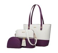 CORIOS PU Cuir Sac à Main Femme Sac Porté Epaule 3pcs Set Sac Hobo Cabas avec Franges Grande Sac à Bandoulière Messager Élégant Sac Fourre-Tout Travail Shopping Voyage Sac D'épaule Blanc Violet