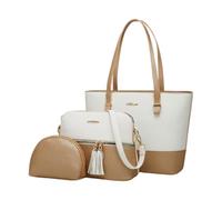 CORIOS PU Cuir Sac à Main Femme Sac Porté Epaule 3pcs Set Sac Hobo Cabas avec Franges Grande Sac à Bandoulière Messager Élégant Sac Fourre-Tout Travail Shopping Voyage Sac D'épaule Blanc Or