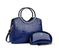 CORIOS PU Cuir Sac à Main pour Femme Motif Crocodile Sac portés Épaule Étanche Sac Bandoulière Grande Capacité Sac Hobo Sacs Cabas Rétro Sac Messager Elégant Sac Fourre Tout 2pcs Bleu