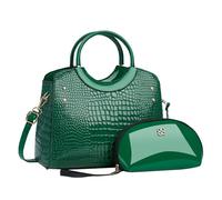 CORIOS PU Cuir Sac à Main pour Femme Motif Crocodile Sac portés Épaule Étanche Sac Bandoulière Grande Capacité Sac Hobo Sacs Cabas Rétro Sac Messager Elégant Sac Fourre Tout 2pcs Vert