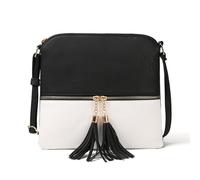CORIOS PU Cuir Sac Porté Epaule pour Femme Vintage Sac à Bandoulière à Franges Moyen Sac D'épaule Fourre-Tout Élégant Rétro Sac à Main Messager Shopping Voyage Travail Sac Hobo Cabas Noir Blanc