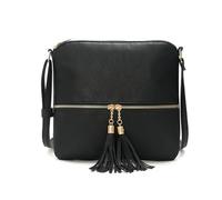 CORIOS PU Cuir Sac Porté Epaule pour Femme Vintage Sac à Bandoulière à Franges Moyen Sac D'épaule Fourre-Tout Élégant Rétro Sac à Main Messager Shopping Voyage Travail Sac Hobo Cabas Noir