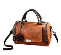 CORIOS Rétro Sac à Main Femme Sac Portés Épaule avec Pendentif Fleur Vintage PU Cuir Sac Bandoulière Messager Élégant Sac Boston Fourre Tout Sac Hobo Cabas avec Bandoulière Amovible Jaune Terreux