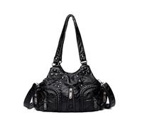 CORIOS Rétro Sac à Main Femme Sacs Portés Épaule avec Texture Tissée Sac à Bandoulière avec Décoration Rivet Sac Messager Fourre Tout en PU Cuir Vintage Travail Achat Voyage Sac Hobo Cabas Noir