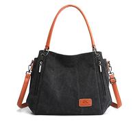 CORIOS Rétro Sac à Main pour Femme Sac à Bandoulière en Toile Sacs Portés Épaule Occasionnel Sac Messager Multifonctionnel Sac D'épaule Sac Fourre pour Achat Travail Fête Voyage Noir