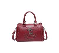 CORIOS Rétro Sac à Main Punk Rivet Sac Portés Épaule pour Femme Sac Boston PU Cuir Sac Bandoulière Messager Grande Sac Fourre Tout Élégant Sac Hobo Cabas avec Clous Croix Décorations Rouge