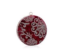 CORIOS Rond Pochette Femme Embrayage en Velours Florale Sac de Soiree Sacs à Main D'épaule de Mariée Élégant Sac à Bandoulière Sacs Fourre-Tout de Chaîne pour Ceremonie Mariage Cocktail Fête Rouge