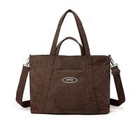 CORIOS Sac à Bandoulière en Velours Côtelé Sac à Main pour Femme Casual Sac Porté Epaule Sac Fourre-Tout Grand Capacité Sac D'épaule Sac Messager Sac Cabas pour Travail Voyage Fête Achat Marron Foncé