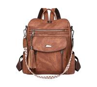 CORIOS Sac à Dos à Franges Femme Sacs D'école Daypacks en PU Cuir Convertible Sac Portés Épaule à Main à Multiples Poches Cartable Adolescent Daypack avec Pompons pour Quotidien Voyage Travail Marron