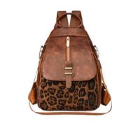 CORIOS Sac à Dos à Motif Léopard Femme Sacs D'école Daypacks en PU Cuir Cartable Adolescent Daypack Convertible Sac Portés Épaule à Main pour Quotidien Voyage Travail Idée Cadeau Marron