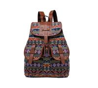 CORIOS Sac à Dos Bohème Femme en Polyester avec Imprimé Géométrique Ethnique et Cordon de Serrage Cartable Daypacks Sac Portés Épaule à Main Adolescent Multicolore E 30x15x40cm