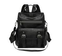 CORIOS Sac à Dos en PU Cuir Femme Grande Capacité Cartable Adolescent Daypack Convertible Sac Portés Épaule à Main Multiples Poches Sacs D'école Daypacks pour Quotidien Voyage Travail Shopping Noir