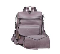 CORIOS Sac à Dos en PU Cuir Femme Sacs D'école Daypacks à Franges Motif Léopard Convertible Sac Portés Épaule à Main Cartable Adolescent Daypack Set de 2 Pièces pour Quotidien Voyage Travail Violet