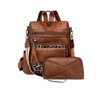 CORIOS Sac à Dos en PU Cuir Femme Sacs D'école Daypacks à Franges Motif Léopard Convertible Sac Portés Épaule à Main Cartable Adolescent Daypack 2 Pièces pour Voyage Travail Marron à Imprimé Léopard