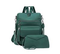 CORIOS Sac à Dos en PU Cuir Femme Sacs D'école Daypacks à Franges Motif Léopard Convertible Sac Portés Épaule à Main Cartable Adolescent Daypack Set de 2 Pièces pour Quotidien Voyage Travail Vert