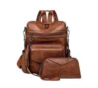 CORIOS Sac à Dos en PU Cuir Femme Sacs D'école Daypacks à Franges Motif Léopard Convertible Sac Portés Épaule à Main Cartable Adolescent Daypack Set de 2 Pièces pour Voyage Travail Bicolore Marron