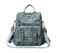 CORIOS Sac à Dos en PU Cuir Femme Sacs D'école Daypacks avec Franges Cartable Adolescent Daypack avec Pompons Convertible Sac Portés Épaule à Main pour Quotidien Voyage Shopping Travail Bleu