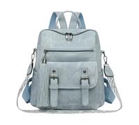 CORIOS Sac à Dos en PU Cuir Femme Sacs D'école Daypacks avec Franges Cartable Adolescent Daypack avec Pompons Convertible Sac Portés Épaule à Main pour Quotidien Voyage Shopping Travail Bleu Clair