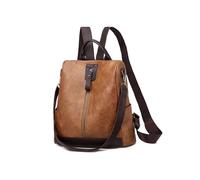 CORIOS Sac à Dos Femme Antivol Sacs D'école Cartable Daypacks en Cuir PU Sac Portés Épaule à Main avec Trou D'école Cartable Adolescent Sac de Classe Rétro Daypack Fille Sacs Scolaires Caramel