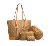 CORIOS Sac à Main 4pcs Set Femme Sac Porté Epaule avec Motif Retro PU Cuir Sac à Bandoulière Messager Grande Sac Hobo Cabas Élégant Sac Fourre-Tout D'épaule pour Travail Shopping Voyage Kaki