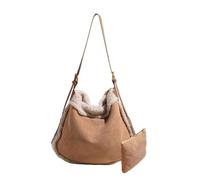 CORIOS Sac à Main en Laine d'agneau pour Femme Sacs Portés Épaule Moelleux en Peluche Sac à Bandoulière en Daim Rétro Sac Messager Grande Sac Hobo Sacs Cabas Léger Sac Fourre Tout 2pcs Kaki