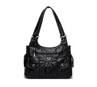 CORIOS Sac à Main en PU Cuir Femme Rétro Sacs Portés Épaule Sac à Bandoulière avec Multi Poches Vintage Sac Hobo Cabas Élégant Sac Messager Fourre Tout Voyage Travail Achat Sac Sous Les Bras Noir