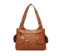 CORIOS Sac à Main en PU Cuir Femme Rétro Sacs Portés Épaule Sac à Bandoulière avec Multi Poches Vintage Sac Hobo Cabas Élégant Sac Messager Fourre Tout Voyage Travail Achat Sac Sous Les Bras Marron