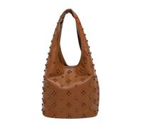 CORIOS Sac à Main en PU Cuir Femme Sacs Portés Épaule avec Garnitures de Rivets Fashion Sac sous-Bras Seau avec Petite Capacité Sacs Fourre-Tout Travail Fête Voyage Achats Hobo Cabas Marron