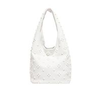 CORIOS Sac à Main en PU Cuir Femme Sacs Portés Épaule avec Garnitures de Rivets Fashion Sac sous-Bras Seau avec Petite Capacité Sacs Fourre-Tout Travail Fête Voyage Achats Hobo Cabas Blanc