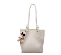 CORIOS Sac à Main en PU Cuir pour Femme Sac Portés Épaule avec Charm d'Ourson Mignon Grande Capacité Sac Fourre Tout Tote Affaires Voyage Achats Travail Sac Cabas Hobo Beige