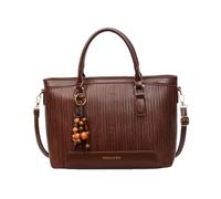 CORIOS Sac à Main en Tissu PU Cuir Tressé pour Femme Sacs Portés Épaule avec Grande Capacité Sac Bandoulière avec Pendentif Exquis en Perles de Bois Élégant Sac de Bureau Fourre-Tout Marron