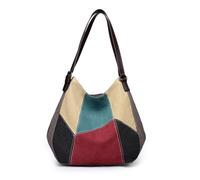 CORIOS Sac à Main en Toile pour Femme Éclisse Multicolore Sacs Portés Épaule Capacité Moyenne Sac Fourre Tout Rétro Sac Cabas Occasionnel Multifonctionnel Sac Hobo pour Fête Achat Travail Voyage Rouge