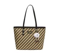 CORIOS Sac à Main Femme en PU Cuir Sacs Portés Épaule avec Charmant Pompon Blanc Mignon Sac Fourre-Tout et Design Rayé Grand Sac Porté-Documents Serviette Mallette pour Bureau Travail Voyage Noir