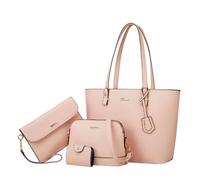 CORIOS Sac à Main Femme PU Cuir Sac à Bandoulière Messager Simple et Solide Sac Porté Epaule Grande Sac Fourre-Tout D'épaule 4pcs Set Élégant Travail Shopping Voyage Sac Hobo Cabas Rose