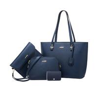 CORIOS Sac à Main Femme PU Cuir Sac à Bandoulière Messager Simple et Solide Sac Porté Epaule Grande Sac Fourre-Tout D'épaule 4pcs Set Élégant Travail Shopping Voyage Sac Hobo Cabas Bleu Foncé