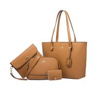 CORIOS Sac à Main Femme PU Cuir Sac à Bandoulière Messager Simple et Solide Sac Porté Epaule Grande Sac Fourre-Tout D'épaule 4pcs Set Élégant Travail Shopping Voyage Sac Hobo Cabas Marron